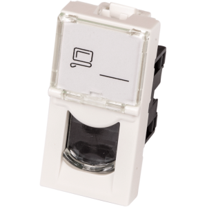 22.5x45 Mosaic insert, RJ-45 UTP, category 6, with shutter and enlarged label field, white